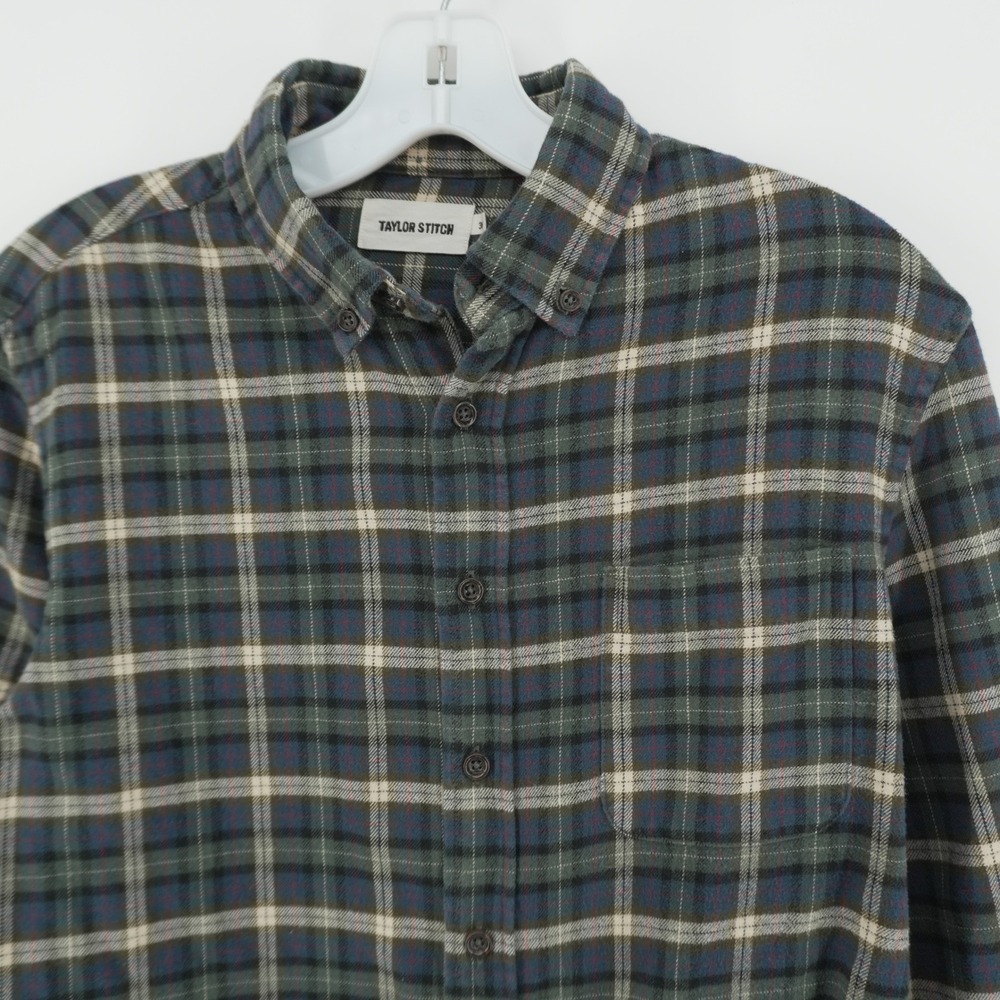 Taylor Stitch Button Down Kids 36 Blue Green Plaid Organic Cotton Flannel Shirt